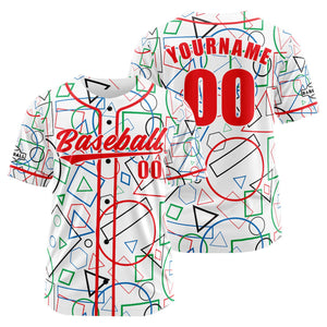 Camiseta de béisbol personalizada blanca y roja con botones para hombre mujer adulto y joven Estampado de nombre número y logotipo