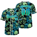 Camiseta de béisbol personalizada verde y azul con nombre número y logotipo personalizados