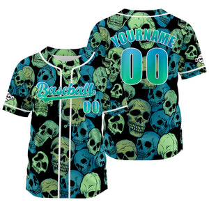 Camiseta de béisbol personalizada verde y azul con nombre número y logotipo personalizados