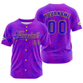 Camiseta de béisbol personalizada de color morado y azul con botones para hombre mujer adulto y joven Estampado de nombre número y logotipo