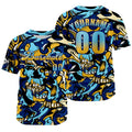 Camiseta de béisbol personalizada azul y naranja con nombre número y logotipo personalizados