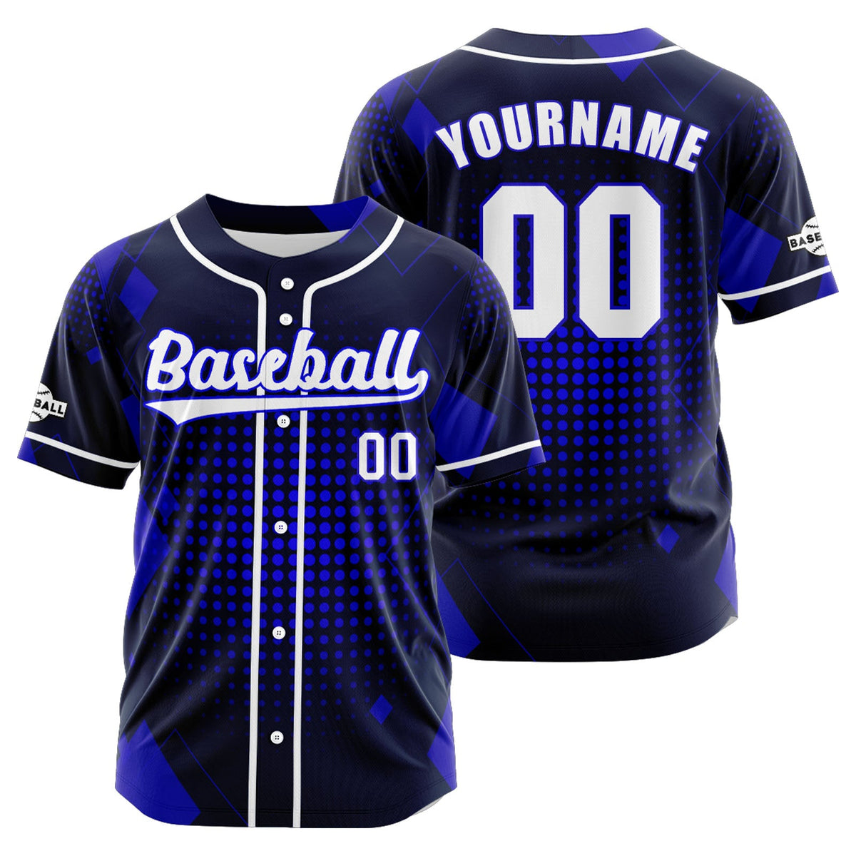 Camiseta de béisbol azul personalizada con botones para hombre mujer adulto y joven Nombre número y logotipo impresos