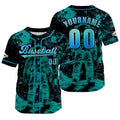 Camiseta de béisbol azul y verde personalizada con nombre número y logotipo personalizados