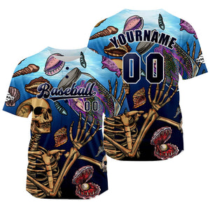 Camiseta de béisbol azul oscuro personalizada con nombre número y logotipo personalizados