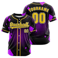 Camiseta de béisbol personalizada negra y morada con botones para hombre mujer adulto y joven Estampado de nombre número y logotipo