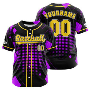 Camiseta de béisbol personalizada negra y morada con botones para hombre mujer adulto y joven Estampado de nombre número y logotipo