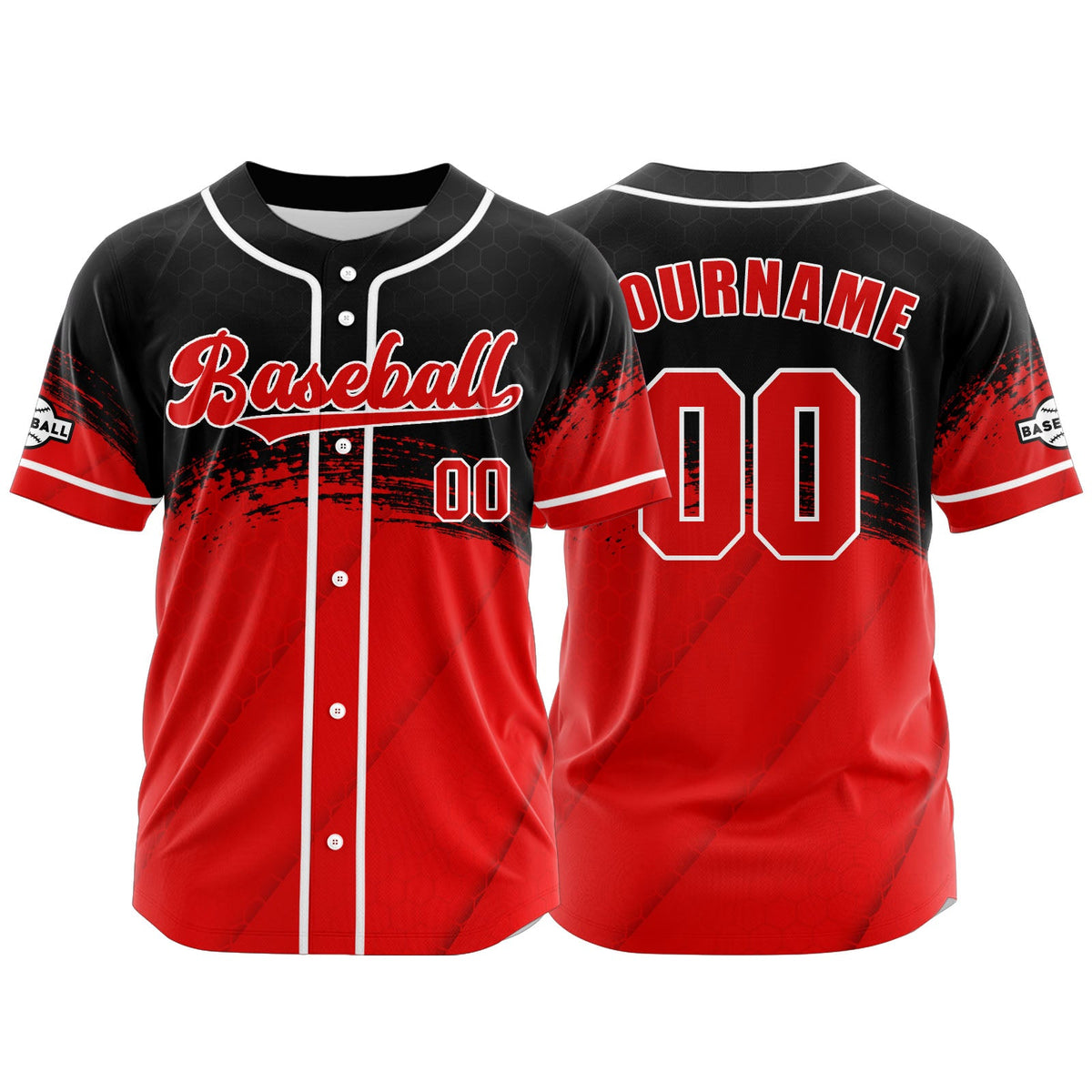 Camiseta de béisbol personalizada roja y negra con botones para hombre mujer adulto y joven Estampado de nombre número y logotipo