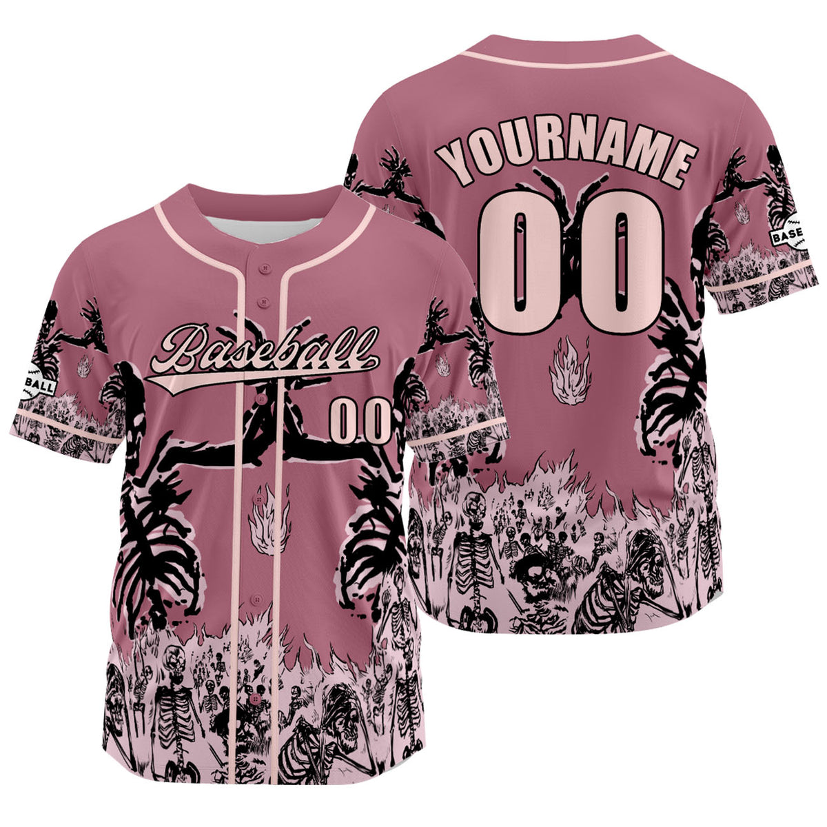 Camiseta de béisbol rosa personalizada con nombre número y logotipo personalizados
