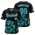 Camiseta de béisbol personalizada negra y azul turquesa con botones para hombre mujer adulto y joven Estampado de nombre número y logotipo
