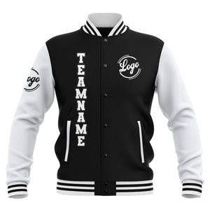 Chaquetas universitarias impermeables personalizadas en blanco y negro con nombre-número y logotipo bordados a medida