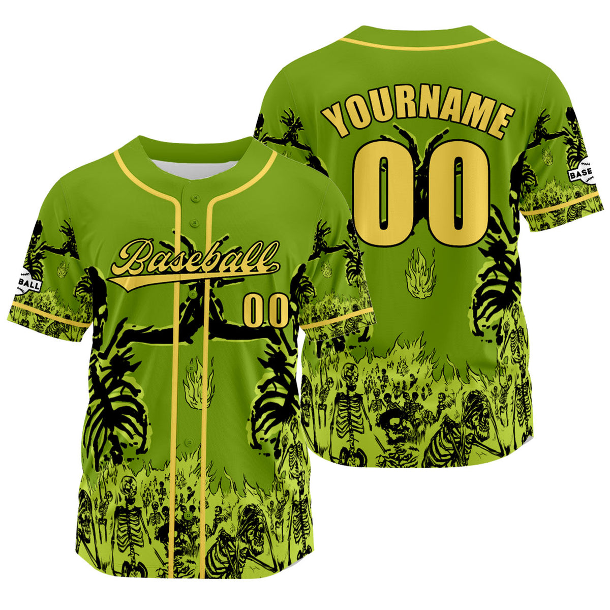 Camiseta de béisbol verde personalizada con nombre número y logotipo personalizados
