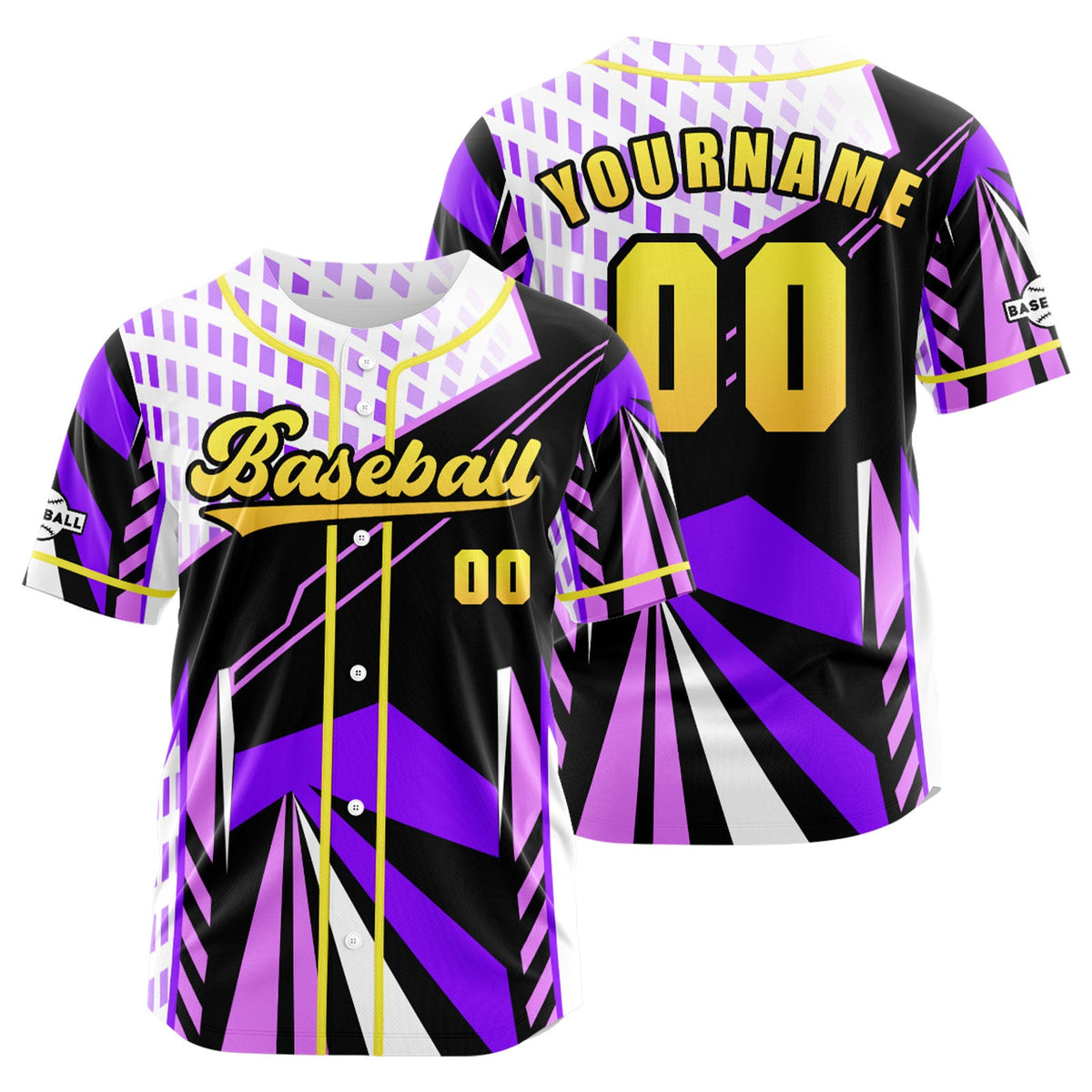 Camiseta de béisbol morada personalizada con botones para hombre mujer adulto y joven Estampado de nombre número y logotipo