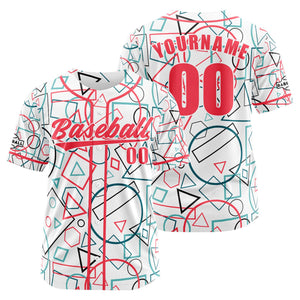 Camiseta de béisbol personalizada blanca y rosa con botones para hombre mujer adulto y joven Estampado de nombre número y logotipo