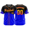 Camiseta de béisbol personalizada azul y negra con botones para hombre mujer adulto y joven Estampado de nombre número y logotipo