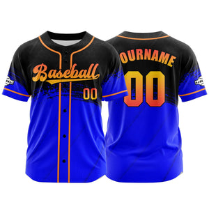 Camiseta de béisbol personalizada azul y negra con botones para hombre mujer adulto y joven Estampado de nombre número y logotipo