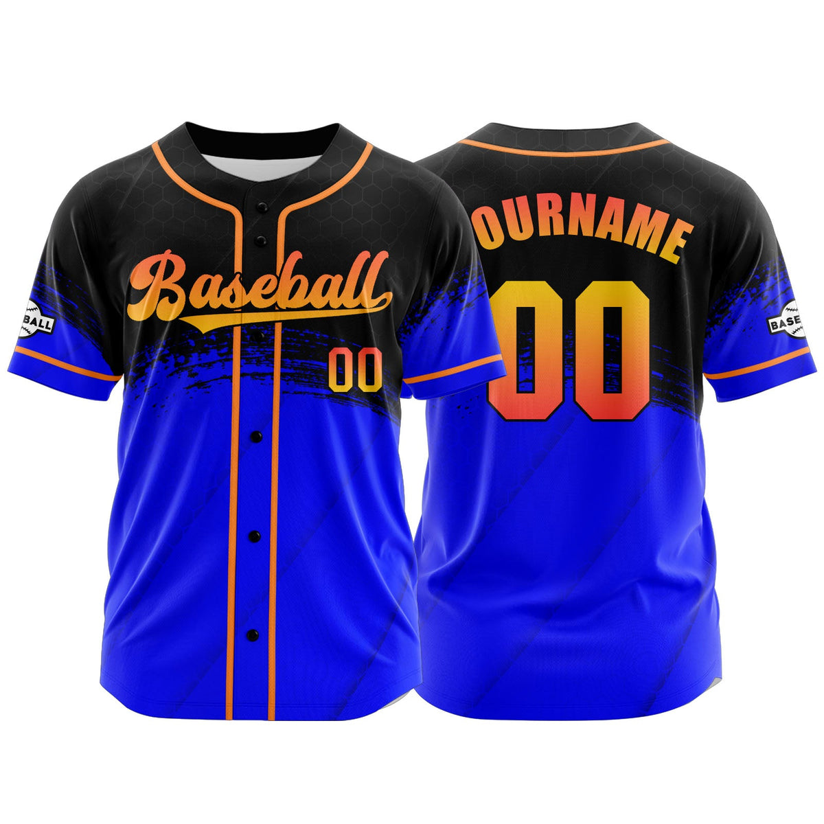 Camiseta de béisbol personalizada azul y negra con botones para hombre mujer adulto y joven Estampado de nombre número y logotipo