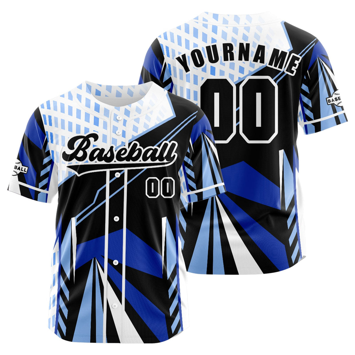 Camiseta de béisbol azul personalizada con botones para hombre mujer adulto y joven Estampado de nombre número y logotipo
