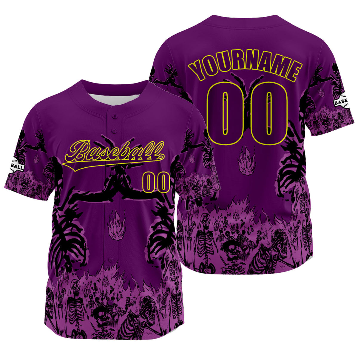Camiseta de béisbol morada personalizada con nombre número y logotipo personalizados