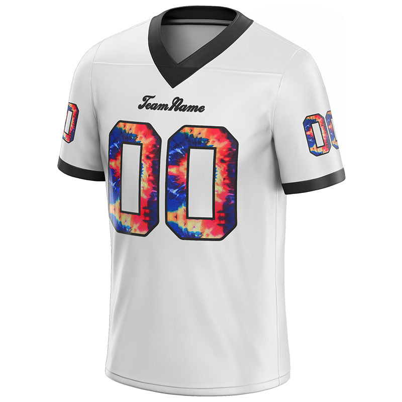 team customized authentic tie dye football jersey white-black mesh
