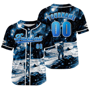Camiseta de béisbol azul personalizada con nombre número y logotipo personalizados