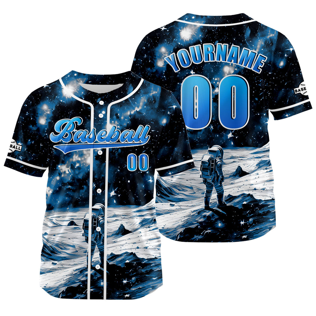 Camiseta de béisbol azul personalizada con nombre número y logotipo personalizados