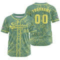 Camiseta de béisbol personalizada verde y amarilla con nombre número y logotipo personalizados