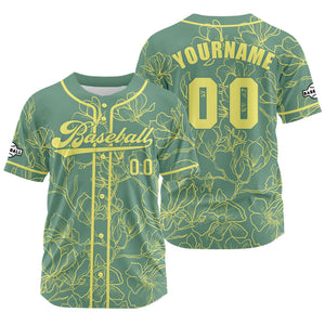 Camiseta de béisbol personalizada verde y amarilla con nombre número y logotipo personalizados