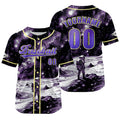 Camiseta de béisbol personalizada amarilla y morada con nombre número y logotipo personalizados