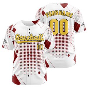 Camiseta de béisbol personalizada blanca y roja con botones para hombre mujer adulto y joven Estampado de nombre número y logotipo
