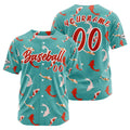 Camiseta de béisbol personalizada color turquesa con botones para hombre mujer adulto y joven Estampado de nombre número y logotipo