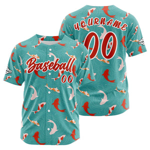 Camiseta de béisbol personalizada color turquesa con botones para hombre mujer adulto y joven Estampado de nombre número y logotipo