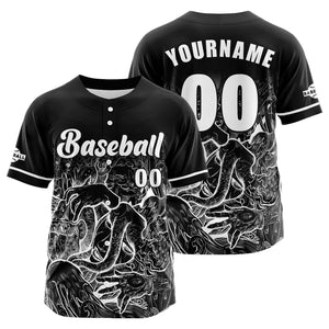 Camiseta de béisbol negra personalizada con botones para hombre mujer adulto y joven Nombre número y logotipo impresos