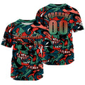 Camiseta de béisbol personalizada roja y verde con nombre número y logotipo personalizados