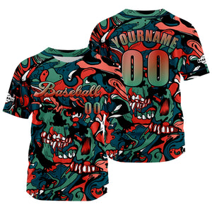 Camiseta de béisbol personalizada roja y verde con nombre número y logotipo personalizados