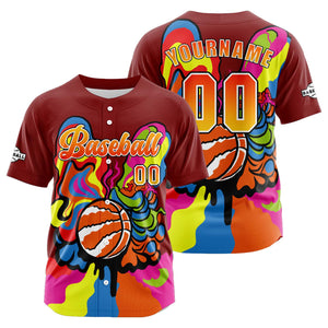 Camiseta de béisbol roja personalizada con botones para hombre mujer adulto y joven Estampado de nombre número y logotipo