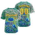Camiseta de béisbol personalizada verde claro con botones para hombre mujer adulto y joven Estampado de nombre número y logotipo