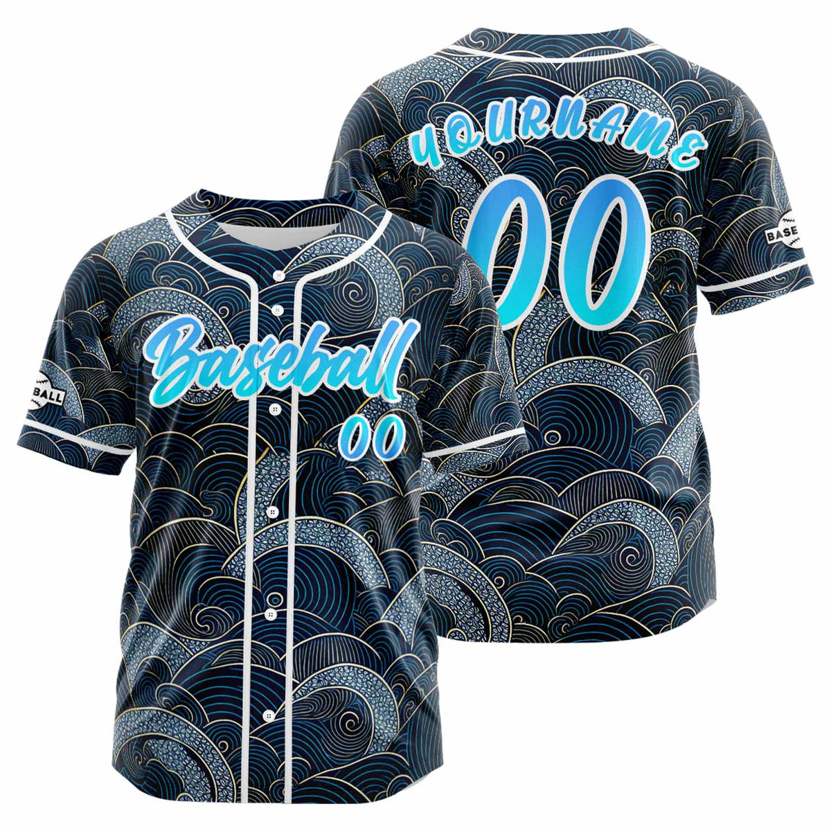 Camiseta de béisbol azul oscuro personalizada con botones para hombre mujer adulto y joven Nombre número y logotipo impresos