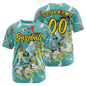 Camiseta de béisbol personalizada color turquesa con botones para hombre mujer adulto y joven Estampado de nombre número y logotipo