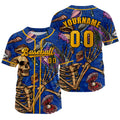 Camiseta de béisbol azul y naranja personalizada con nombre número y logotipo personalizados
