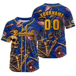 Camiseta de béisbol azul y naranja personalizada con nombre número y logotipo personalizados