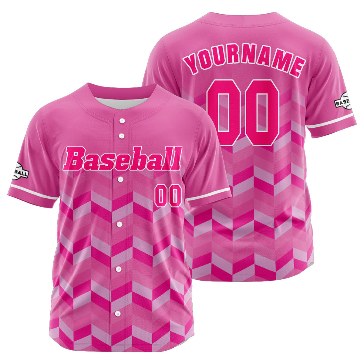 Camiseta de béisbol rosa personalizada con botones para hombre mujer adulto y joven Estampado de nombre número y logotipo