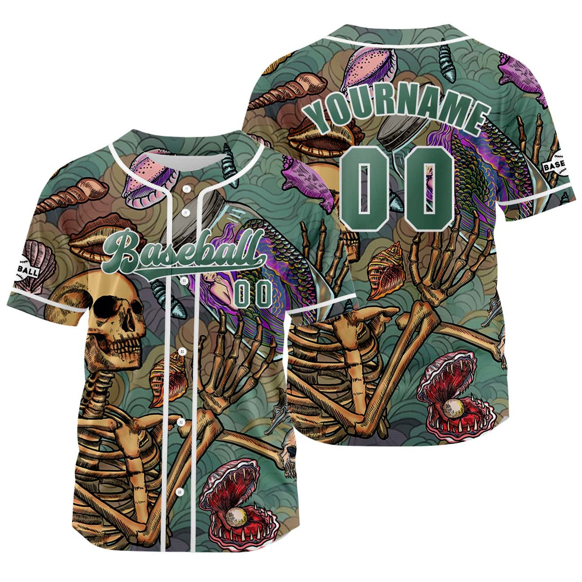 Camiseta de béisbol personalizada en color verde grisáceo con nombre número y logotipo personalizados