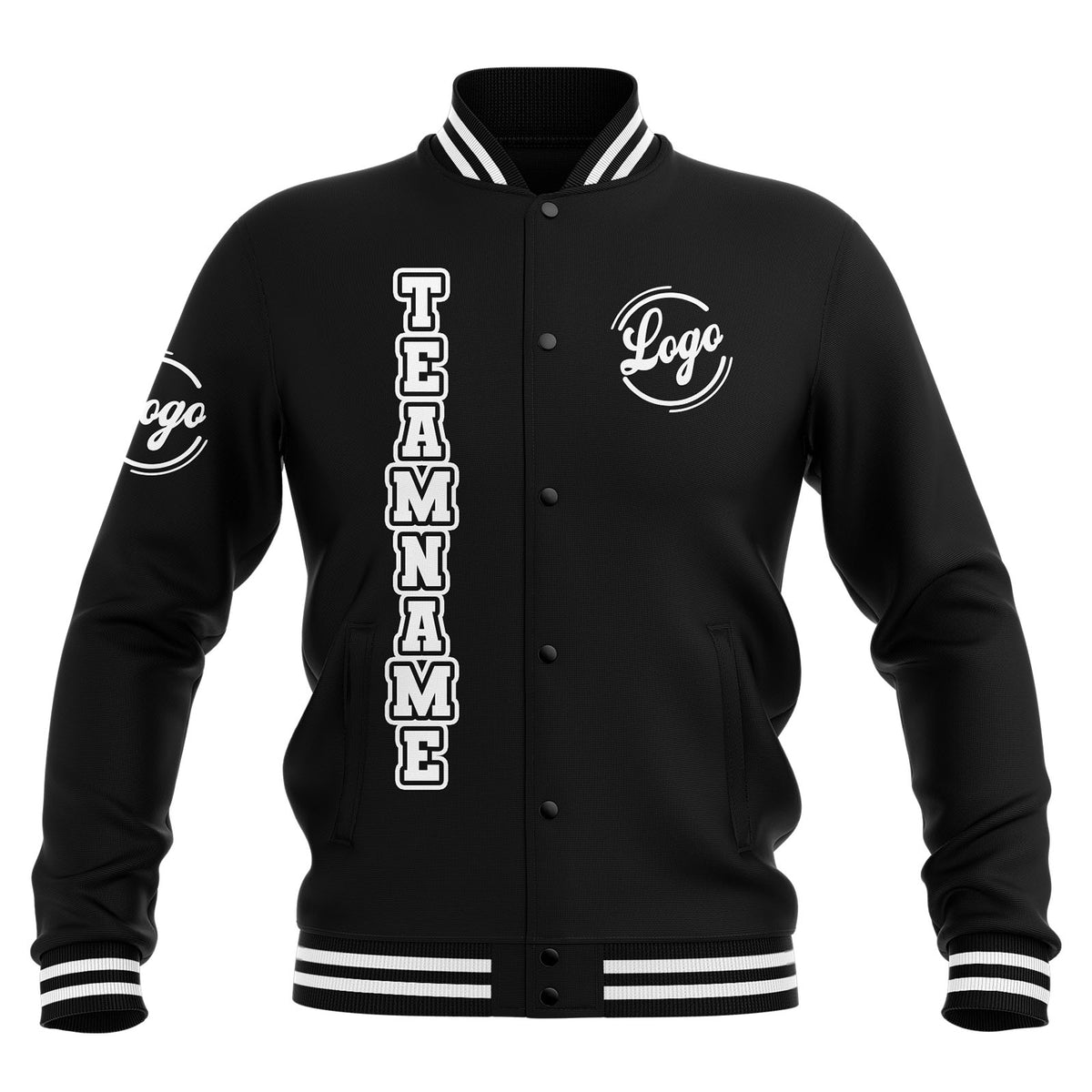 Chaquetas universitarias impermeables personalizadas en blanco y negro con nombre-número y logotipo bordados a medida