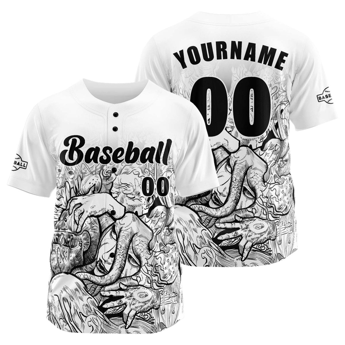 Camiseta de béisbol blanca personalizada con botones para hombre mujer adulto y joven Estampado de nombre número y logotipo