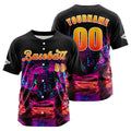 Camiseta de béisbol personalizada negra y naranja con botones para hombre mujer adulto y joven Estampado de nombre número y logotipo