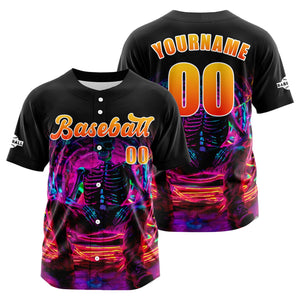 Camiseta de béisbol personalizada negra y naranja con botones para hombre mujer adulto y joven Estampado de nombre número y logotipo
