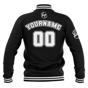 Chaquetas universitarias impermeables personalizadas en blanco y negro con nombre-número y logotipo bordados a medida