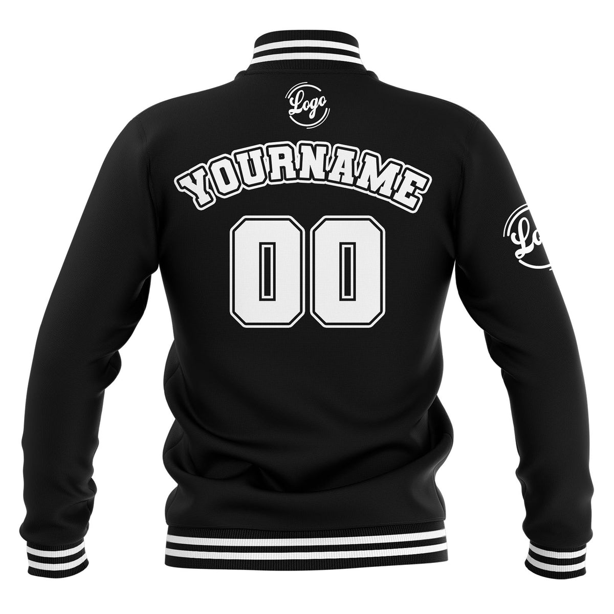 Chaquetas universitarias impermeables personalizadas en blanco y negro con nombre-número y logotipo bordados a medida