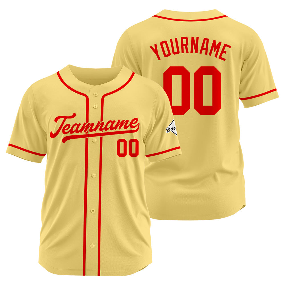 Camiseta de béisbol personalizada con diseño bordado & estilo hip hop & color oro y rojo