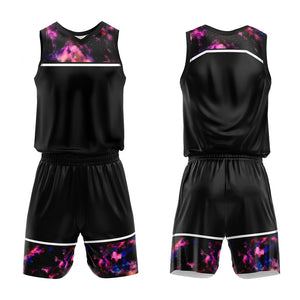 Uniforme de baloncesto personalizado con estampado de cielo estrellado negro y tu logotipo-nombre y número impresos